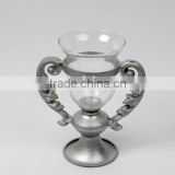 chromed scroll metal candle holder w/hurricane glass