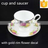 With Flower Decal Round Shape Porcelain Cup 200ml Bone China Coffee Cup With Saucer thumbnail-1