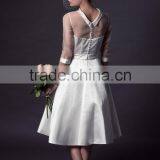 (MY0509) MARRY YOU 2016 Short High Neck Soft Satin Tea Length Wedding Dresses With Sleeves thumbnail-3