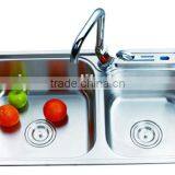 Top-Mount / Drop In Stainless Steel Double Bowl Kitchen Sink With Knife Holder U006 thumbnail-1