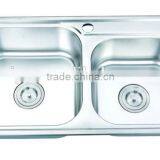 Top-Mount / Drop In Stainless Steel Double Bowl Kitchen Sink T102 thumbnail-1
