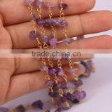 Gold Plated Wire Wrapped Beaded Rosary Chains Amethyst Quartz Stone Beads Jewelry Chain thumbnail-5