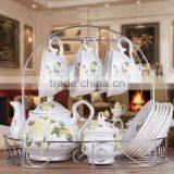 Grace Porcelain Tea Set Promotion Porcelain 13pcs Tea Pot Set With Stand thumbnail-2