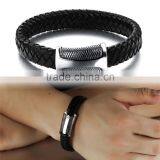 China Supplier Jewelry Silver Titanium Steel Punk Mens Rope Bangles Cow Leather Braided Cuff Bracelet thumbnail-4