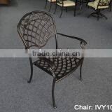 restaurant patio chairs cast aluminum frame chair stackable dining metal chair with armrest rustproof floral design #IVY1011