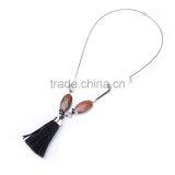 Wood Bead Chain Necklace Tassel Necklace Geometric Metal Beads Rings on Chain Necklace thumbnail-2