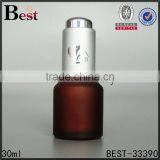 30ml China Dark Red Frosted Glass Bottle Cosmetic Essential Oil Perfume Gold Aluminum Pump Dropper Bottle Glass thumbnail-2