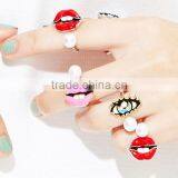 Wholesale Fashion Jewelry Lips Shape Finger Ring Set Midi Ring Set thumbnail-2