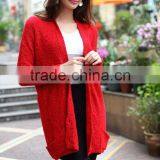 OEM Ladies Fashion Long Sleeve Loose Red Knitting Woman Cardigan Sweater thumbnail-1