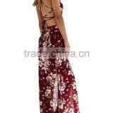 Women's Boho Bandage Crop Top Long Skirt Floral Print Maxi Dress thumbnail-4