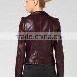 Newest German Style Lady Pure Lambskin Trendy Red Wine Leather Jacket thumbnail-4