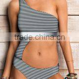 Ladies Fashion Side Cut Out Stripe One-piece Swimwear thumbnail-2