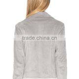 Autumn 2018 Lady Clothing Silver Faux Suede Zip up Motorcycle Jacket thumbnail-6