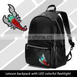 Black PU Teenager School Bag With Led Backpack Billboard thumbnail-4