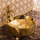 China Manufacturer Modern High Quality Bathroom Wholesale Ceramic Golden New Decal Round Countertop Basin Sink for Sale thumbnail-5