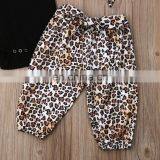 Girl's Black Short-sleeved Blouse Leopard Print Pantsuit Direct From Factory 3 Piece Girl Boutique Summer Suit thumbnail-3