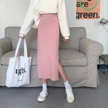 Black Split Knit Skirt Autumn and Winter New Women's 2021 Korean High Waist Versatile A-shaped One-step Skirt thumbnail-3