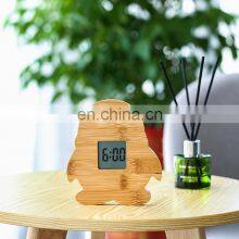 Eco Friendly Animal Penguin Shape Table Top Bamboo Electronic LCD Digital Alarm Clock thumbnail-1