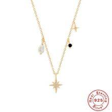 S925 Sterling Silver Octagonal Star Shaped Pearl Collarbone Necklace thumbnail-3