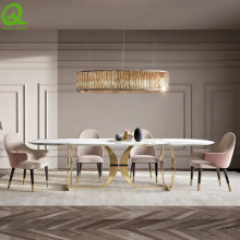 Modern Stainless Steel Round Dining Table Set With Marble Top Rotated Centre thumbnail-3