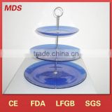 Dark Blue Selling Factory Glass Cake Stand With Three layers