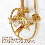 Golden Plated Shower Mixer With Brass Rain Shower Head, Triple Handle Antique Golden Brass Shower Mixer thumbnail-2