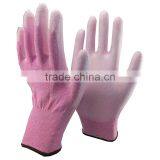 NMSAFETY PU Gloves Pink Nylon Liner PU Gloves/abrasion Resistant PU Gloves/protective Gloves Good Quality thumbnail-1