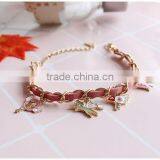 Enamel Magic Charms Bracelet Gold Chain and Suede Leather Handwoven Bracelet Lovely Charms Bracelet thumbnail-2
