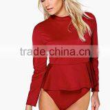 2016 Fashion Wholesale Custom Sexy Girl Plus Size Long Sleeve Plain Red Women Bodysuit thumbnail-1