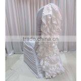 High Quality White Ruffled Spandex Chair Cover With Satin Crush Flower For Wholesale Price thumbnail-3
