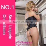 2015 New Style Top Quality Wetlook Lingerice Fishnef Lingerice Sexy Busty Corset Bustier thumbnail-2