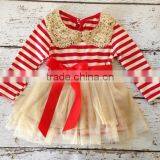 Long Sleeve Dress Red and White Stripe With Sequin Collar With Red Waistabnd Christmas Fancy Dress thumbnail-2