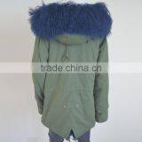 Myfur Customized Navy Lamb Fur Hooded Parka Coats for Adults thumbnail-5