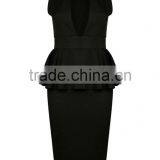 Yihao OEM Factory 2016 Women New Summer Latest Designs V Neck Midi Peplum Dress Fashion for Ladies thumbnail-5