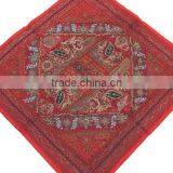 Large Square Pillow Sham - Red Zari Embroidery Peacock Floor Cushion 26 Inch thumbnail-1