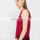Red Sleeveless Blouses With Tassels 2018 Womens Fringed Tops thumbnail-3