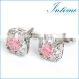 Luxurious Pink Diamond Stone Unisex Shirt Jewelry Cufflinks Brand thumbnail-1