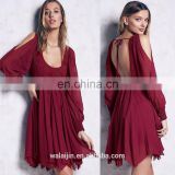 High quality cold shoulder chiffon dress, embroidered dress fashion