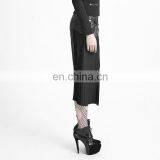 Q-274 Punk Rave Gothic Black High-low Asymmetrical Pleated Vegan Leather Skirt thumbnail-3