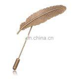 New Arrived Simple Metal Silver / Antique Gold / 16 K Gold Plating Feather Brooch Long Needle Lapel Pin thumbnail-2