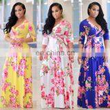 Hot Selling Women Plus Size Fully Flower Printing V Neck Maxi Dresses thumbnail-1