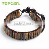Topearl Jewelry Tiger Eye Leather Bracelet Woven Wrap Bangle 7.5 Inches CLL125 thumbnail-1