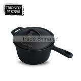 TRIONFO Single Handle Round Cast Iron Pre-seasoned Camping Pot With Lid