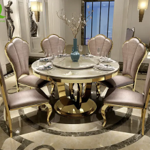 Luxury Modern Glass Round Stainless Steel Dining Table 10 Seater Dining Tables for Restaurant thumbnail-3