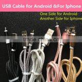 Hot Products Wholesale High Speed Braided 2 in 1 Charging Data Micro Usb Cable thumbnail-2