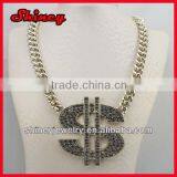 AAA Shinny Crystal Paved Rhodiun Plating Big Hip Hop Dollor Chain Necklace thumbnail-1