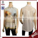 2016 S/S Stripe Front Print Sleeveless Lady Summer Shirt Designs thumbnail-1
