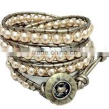 Gold Faux Pearl Leather Wrap Bracelet- Pearl Wrap Bracelet