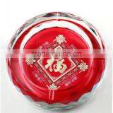 Round Red Chinese Character Fu Blessing Lucky Present Crystal Ashtray For Holiday Gift thumbnail-2