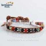 6mm Natural Mixed Color Agate Leather Bracelet Custom Made, Leather Braided Bracelet, New Style Bracelet thumbnail-1
